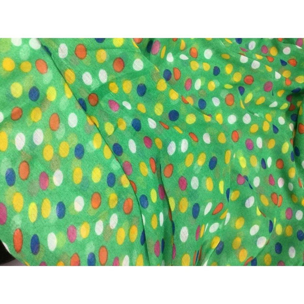 3 Yards - Green with Multi Polka Dots - Polyester Gauze Voile Fabric